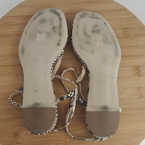 Saks Fifth Avenue Snake Skin Effect Leather Slingback Flat Sandals Size 5.5 - Picture 8 of 10